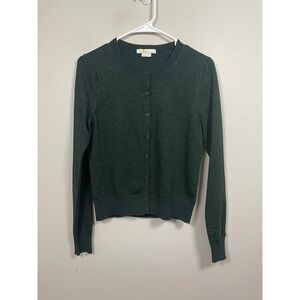 Boden Green Metallic‎ Round Neck Cardigan Size 4 Preppy Classic Holiday